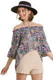 Umgee USA Floral Off the Shoulder Smocked Top, Blue
