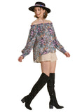 Umgee USA Floral Off the Shoulder Smocked Top, Blue