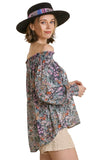 Floral Off The Shoulder Smocked Top, Blue