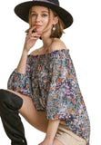 Floral Off The Shoulder Smocked Top, Blue