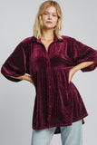 Beaded Velvet Collared Shirt, Burgundy