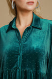 Beaded Velvet Collared Shirt, Teal