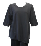 Asymmetrical Textured Cotton Top, Black