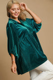 Beaded Velvet Collared Shirt, Teal