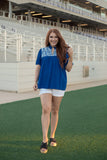 Embroidered Ruffle Collar Top, Royal