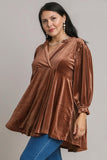 Beaded Velvet Babydoll Top, Brown