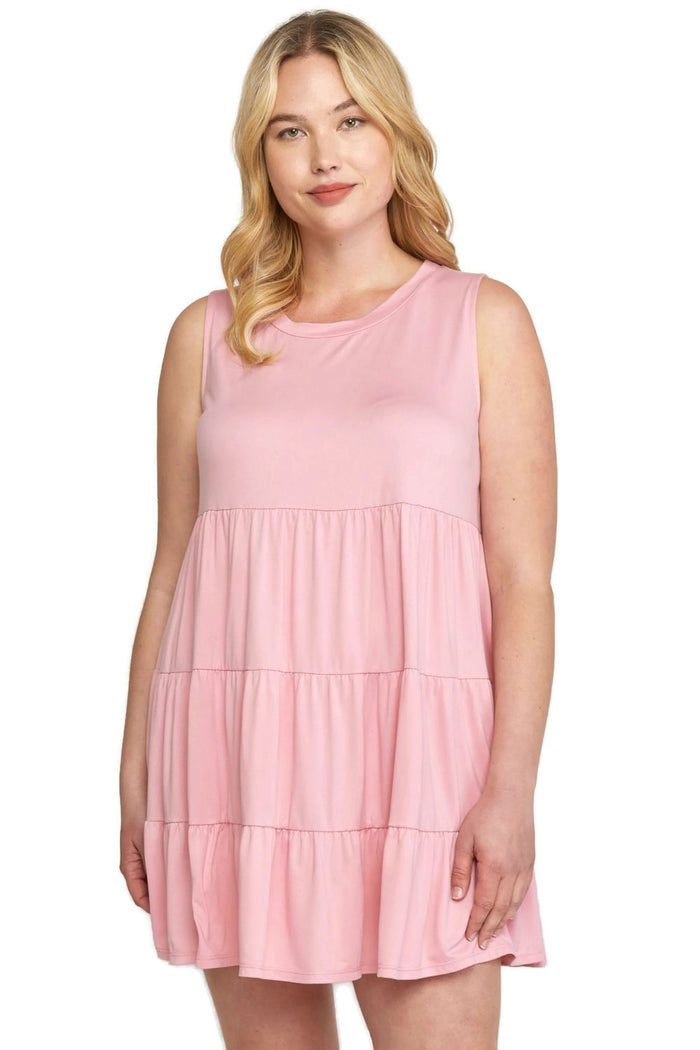 Ruffle Tiered Short Dress, Rose