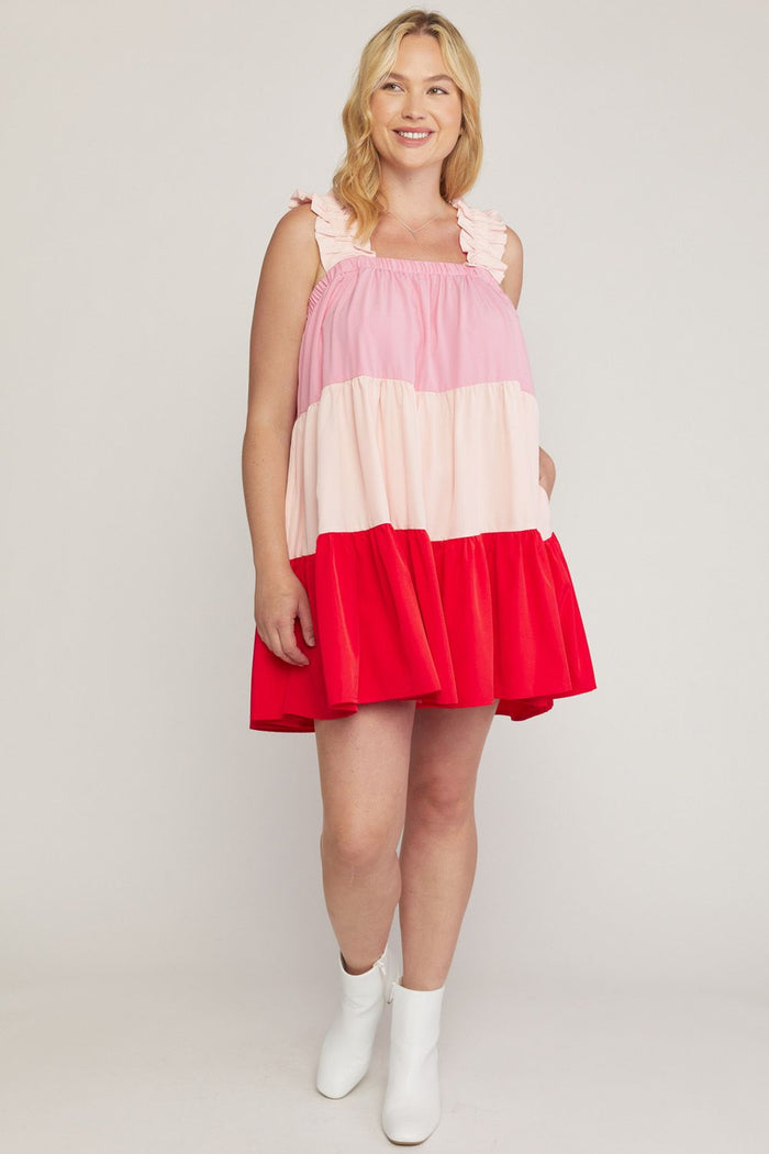 ENTRO USA Color Block Tiered Dress