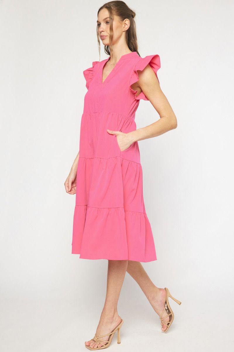Ruffled Tiered Pocket Midi Dresses - Entro Ruffled Tiered Pocket Midi Dresses - Entro