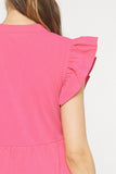 Ruffled Pocket Tiered Midi Dress, Hot Pink