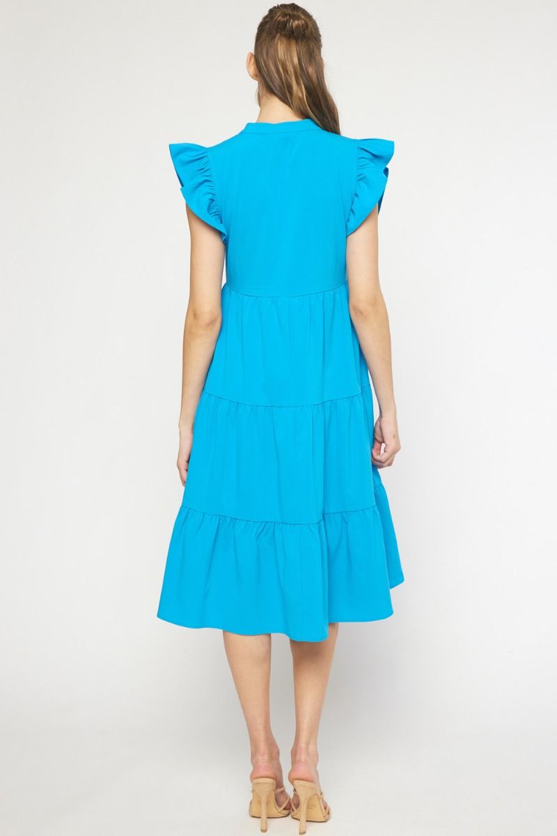 Ruffled Tiered Pocket Midi Dresses - Entro Ruffled Tiered Pocket Midi Dresses - Entro