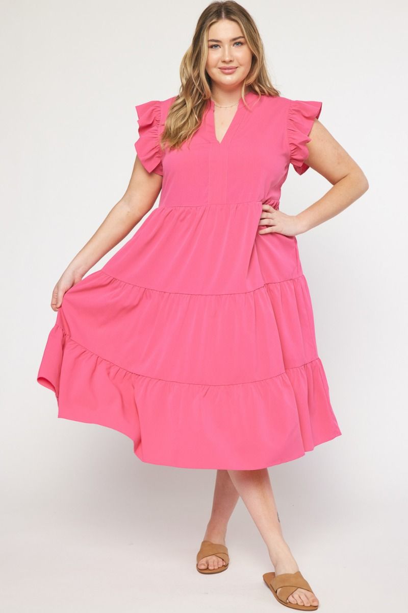 Ruffled Tiered Pocket Midi Dresses - Entro Ruffled Tiered Pocket Midi Dresses - Entro