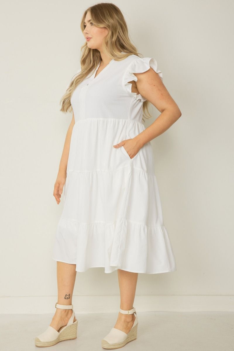 entro tiered midi dress Entro - Floral Print Flutter Sleeve Midi Dress