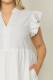 Ruffled Pocket Tiered Midi Dress, Off White