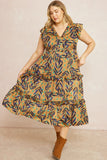 Ruffled Pocket Printed Dress, Camel