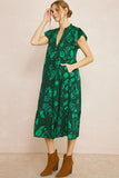 Floral & Leaf Ruffle Midi Dress