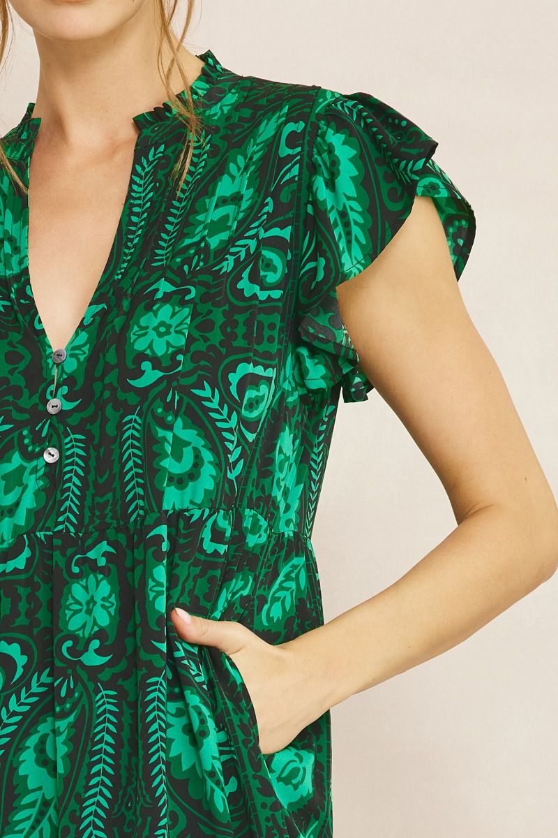Floral & Leaf Ruffled Midi Dresses - Entro Floral & Leaf Ruffled Midi Dresses - Entro