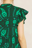 Floral & Leaf Ruffle Midi Dress