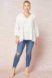 Textured Long Sleeve Babydoll Top, Off White