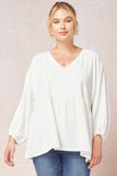 Textured Long Sleeve Babydoll Top, Off White