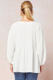 Textured Long Sleeve Babydoll Top, Off White