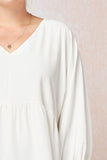 Textured Long Sleeve Babydoll Top, Off White