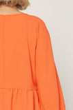 Textured Long Sleeve Babydoll Top, Orange