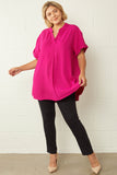 Textured Placket Top, Magenta