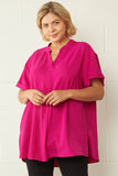 Textured Placket Top, Magenta