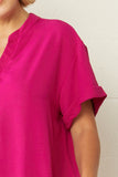 Textured Placket Top, Magenta