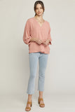 Placket V-Neck Top, Salmon