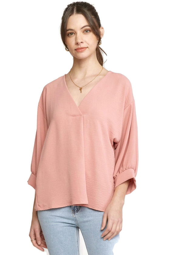 Entro Placket V-Neck Top, Salmon