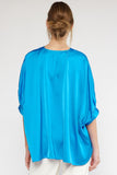 Satin V-Neck Placket Blouse, French Blue