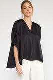 Satin V-Neck Placket Blouse, Black