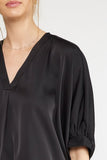 Satin V-Neck Placket Blouse, Black