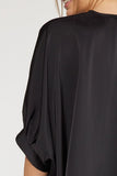 Satin V-Neck Placket Blouse, Black