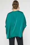 Satin V-Neck Placket Blouse, Green