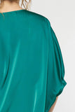 Satin V-Neck Placket Blouse, Green