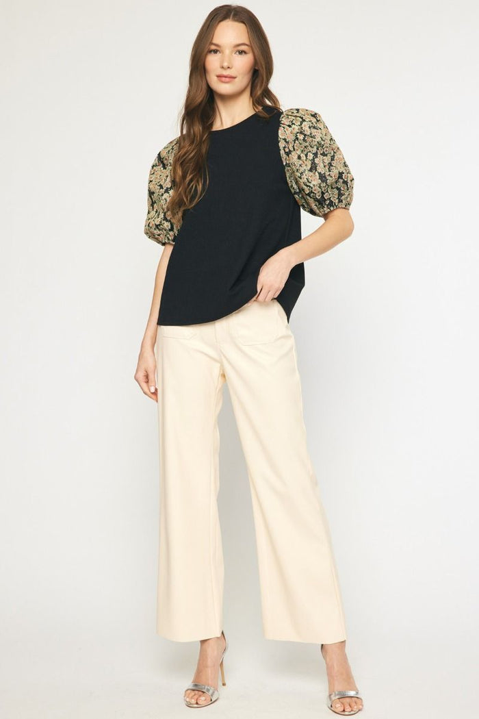 entro Floral Jacquard Puff Sleeve Top