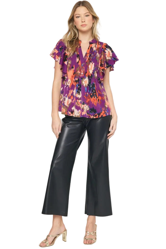 Abstract Pintuck Blouse, Plum