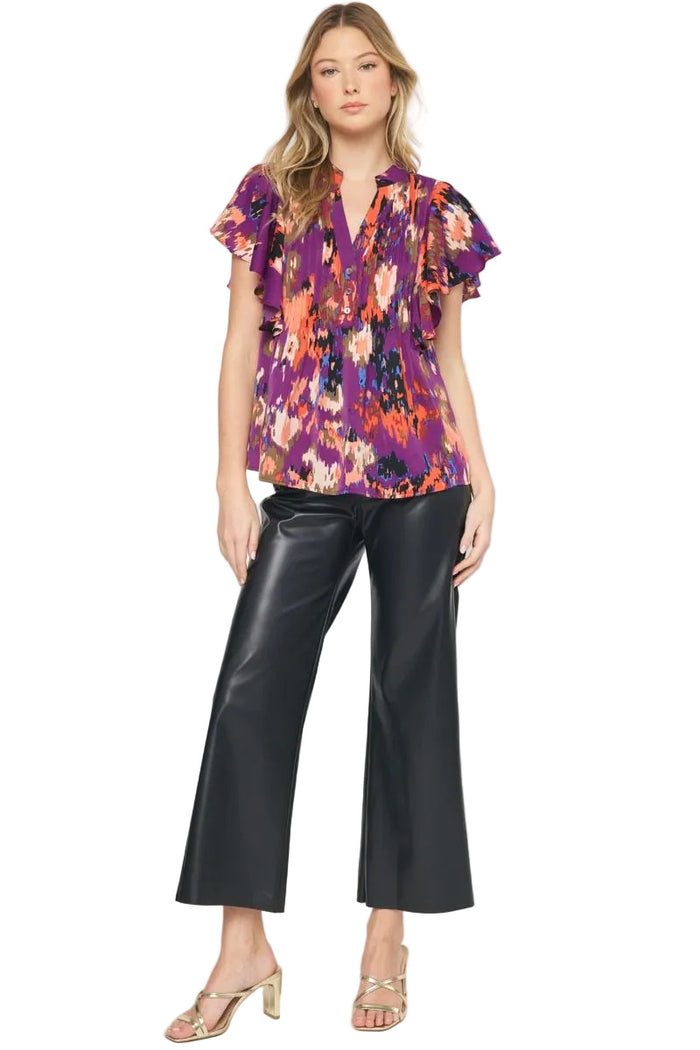 Abstract Pintuck Blouse, Plum