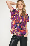 entro USA Printed Pinktuck Blouse