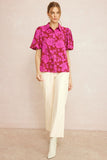 Floral Button Up Top, Magenta