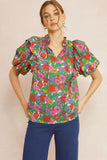 ENTRO USA Floral Puff Sleeve Blouse