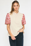 entro usa Embroidered Puff Sleeve Top