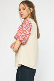 Embroidered Puff Sleeve Top, Natural