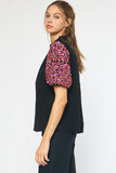 Embroidered Puff Sleeve Top, Black