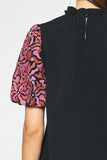 Embroidered Puff Sleeve Top, Black