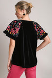 Velvet Embroidered Top, Black