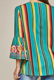South Beach Striped Embroidered Top, Turquoise